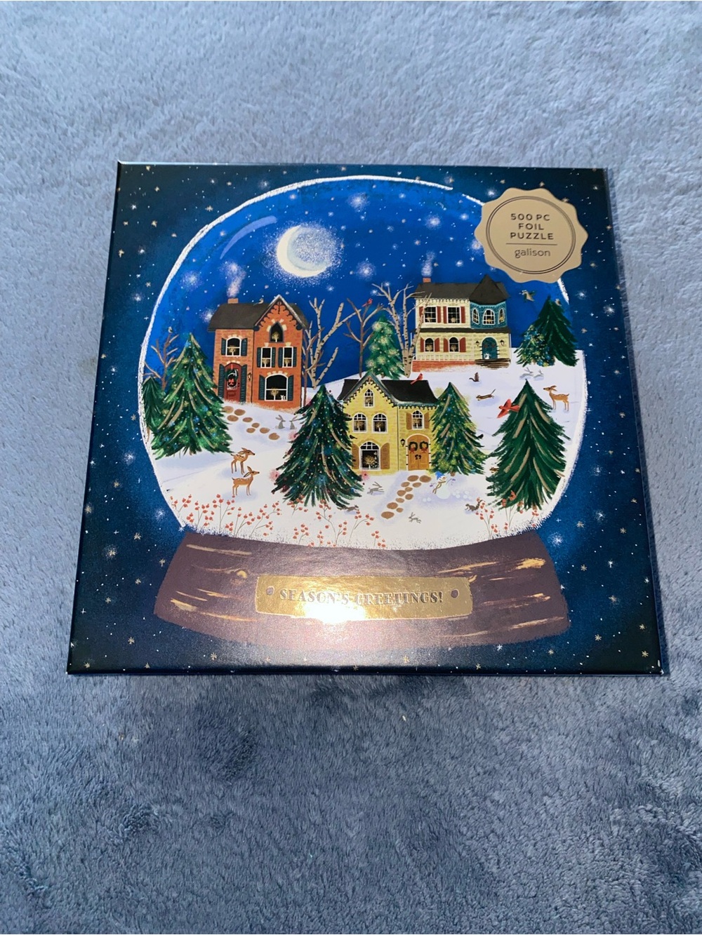 Blue Snow Globe Holiday Puzzle by Galison - 500pc